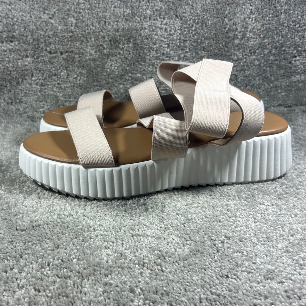 Madden Girl‎ Platform Sandals Beige Elastic Strap Womens Size 9.5